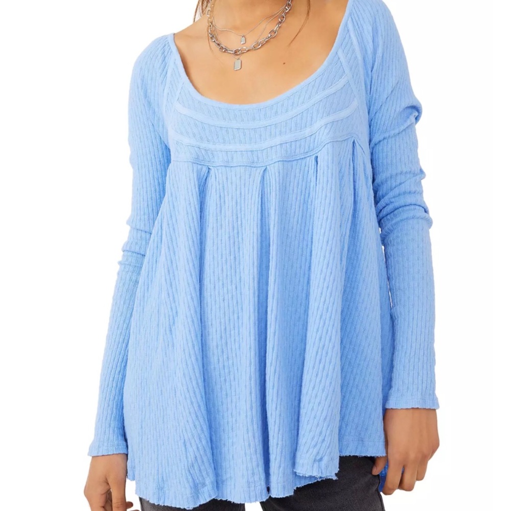 FP NWT Women's It's Always You Long Sleeve Top in Cornflower Sky Blue M